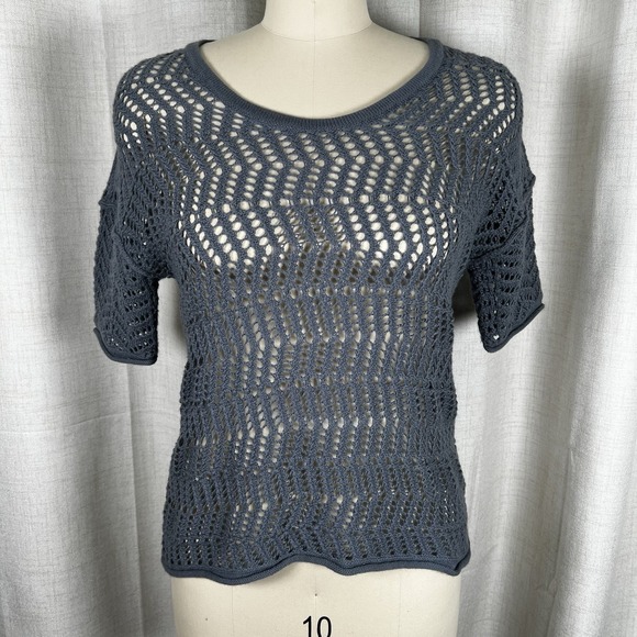 James Perse Sweaters - James Perse Blue Grey Size 2 Cashmere Wool Open Weave Sweater Short Sleeve